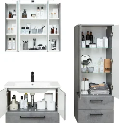 Saphir Badmöbel-Set »Quickset 945 3-teilig, Keramik-Waschtisch mit LED-Spiegelschrank« 4 Stk. tlg.
