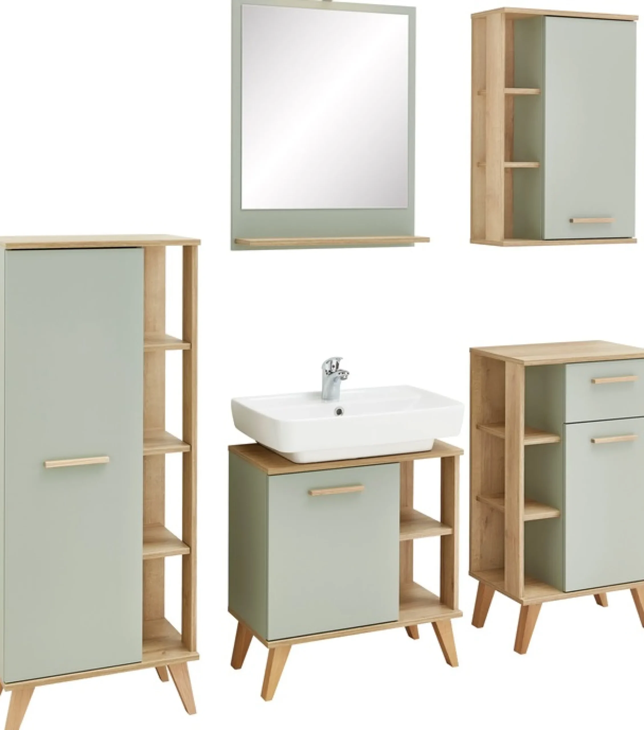 Saphir Badmöbel-Set »Quickset 5-teilig, Waschbeckenunterschrank mit LED-Spiegel« 5 Stk. tlg.