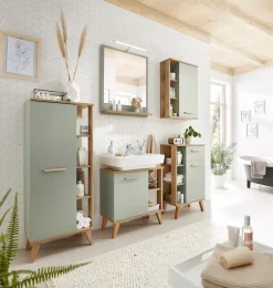 Saphir Badmöbel-Set »Quickset 5-teilig, Waschbeckenunterschrank mit LED-Spiegel« 5 Stk. tlg.