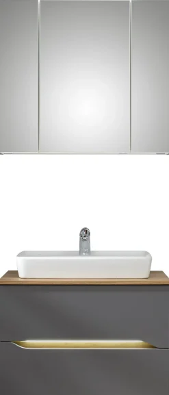 Saphir Badmöbel-Set »Quickset 2-teilig, Keramik-Aufsatzbecken mit LED-Spiegelschrank« 5 Stk. tlg.