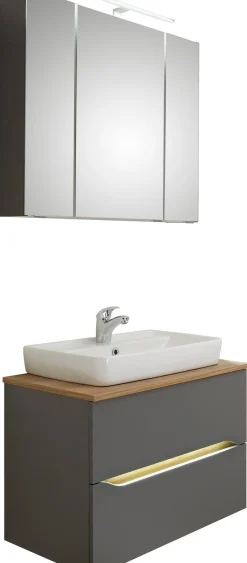 Saphir Badmöbel-Set »Quickset 2-teilig, Keramik-Aufsatzbecken mit LED-Spiegelschrank« 5 Stk. tlg.
