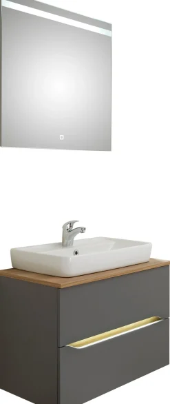 Saphir Badmöbel-Set »Quickset 2-teilig, Keramik-Aufsatzbecken mit LED-Spiegel« 5 Stk. tlg.