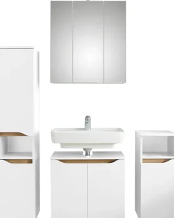 Saphir Badmöbel-Set »Quickset 4-teilig, Waschbeckenunterschrank mit LED-Spiegelschrank« 4 Stk. tlg.