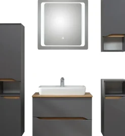 Saphir Badmöbel-Set »Quickset 5-teilig, Keramik-Aufsatzbecken mit LED-Spiegel« 7 Stk. tlg.