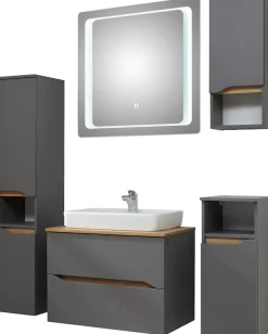 Saphir Badmöbel-Set »Quickset 5-teilig, Keramik-Aufsatzbecken mit LED-Spiegel« 7 Stk. tlg.