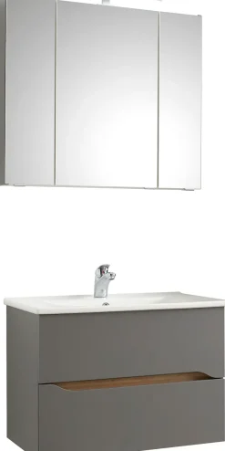 Saphir Badmöbel-Set »Quickset 2-teilig, Keramikwaschtisch mit LED-Spiegelschrank« 2 Stk. tlg.