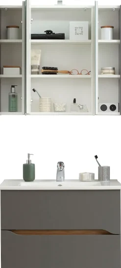 Saphir Badmöbel-Set »Quickset 2-teilig, Keramikwaschtisch mit LED-Spiegelschrank« 2 Stk. tlg.