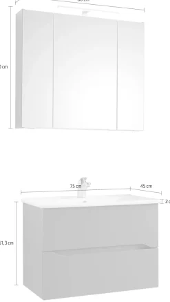 Saphir Badmöbel-Set »Quickset 2-teilig, Keramikwaschtisch mit LED-Spiegelschrank« 2 Stk. tlg.