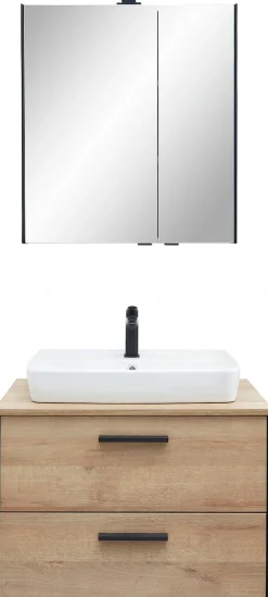 Saphir Badmöbel-Set »Quickset 395 2-teilig, Keramik-Aufsatzbecken mit LED-Spiegelschrank« 4 Stk. tlg.