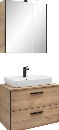 Saphir Badmöbel-Set »Quickset 395 2-teilig, Keramik-Aufsatzbecken mit LED-Spiegelschrank« 4 Stk. tlg.