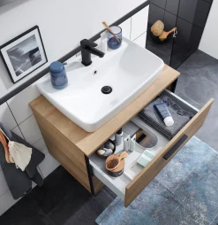 Saphir Badmöbel-Set »Quickset 395 2-teilig, Keramik-Aufsatzbecken mit LED-Spiegelschrank« 4 Stk. tlg.
