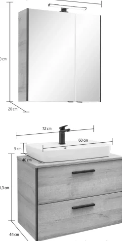 Saphir Badmöbel-Set »Quickset 395 2-teilig, Keramik-Aufsatzbecken mit LED-Spiegelschrank« 4 Stk. tlg.