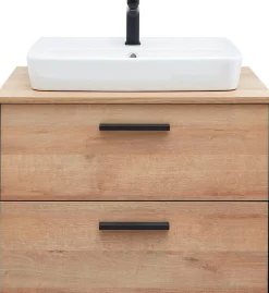 Saphir Badmöbel-Set »Quickset 395 2-teilig, Keramik-Aufsatzbecken mit LED-Spiegelschrank« 4 Stk. tlg.