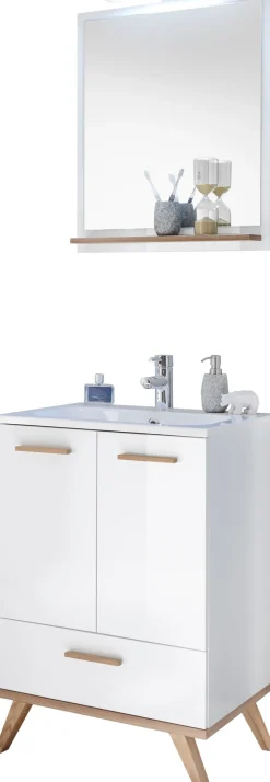 Saphir Badmöbel-Set »Quickset 2-teilig, Mineralmarmor-Waschtisch und LED-Spiegel« 4 Stk. tlg.