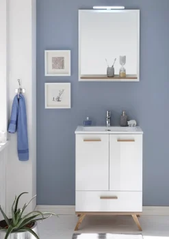 Saphir Badmöbel-Set »Quickset 2-teilig, Mineralmarmor-Waschtisch und LED-Spiegel« 4 Stk. tlg.