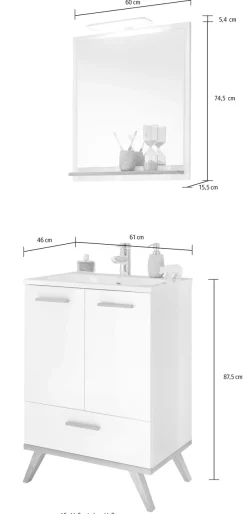 Saphir Badmöbel-Set »Quickset 2-teilig, Mineralmarmor-Waschtisch und LED-Spiegel« 4 Stk. tlg.