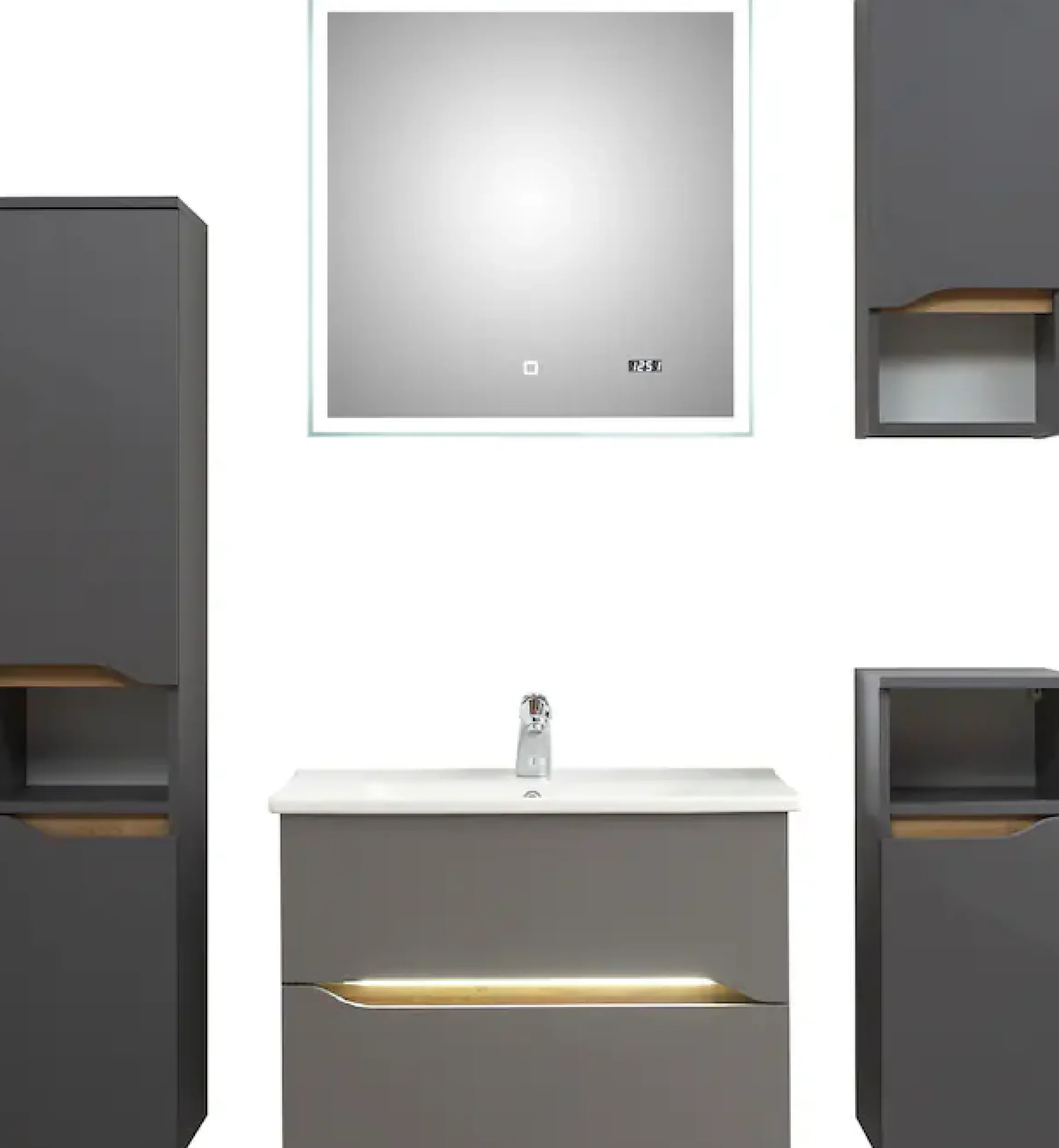 Saphir Badmöbel-Set »Quickset 5-teilig, Keramik-Waschtisch mit LED-Spiegel« 7 Stk. tlg.