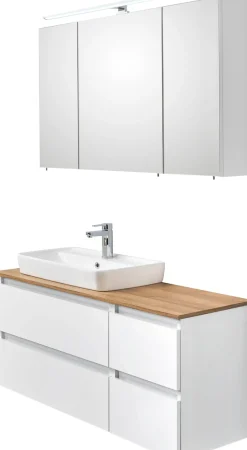 Saphir Badmöbel-Set »Quickset 360 2-teilig, Keramik-Aufsatzbecken mit LED-Spiegelschrank« 2 Stk. tlg.