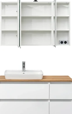 Saphir Badmöbel-Set »Quickset 360 2-teilig, Keramik-Aufsatzbecken mit LED-Spiegelschrank« 2 Stk. tlg.