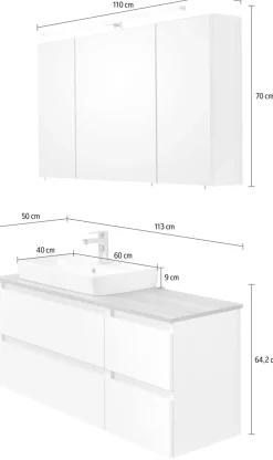 Saphir Badmöbel-Set »Quickset 360 2-teilig, Keramik-Aufsatzbecken mit LED-Spiegelschrank« 2 Stk. tlg.