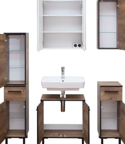 Saphir Badmöbel-Set »Quickset 374 5-teilig, Waschbeckenunterschrank mit LED-Spiegelschrank« 7 Stk. tlg.
