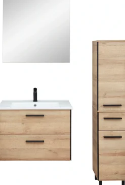 Saphir Badmöbel-Set »Quickset 395 3-teilig, Keramikwaschtisch mit LED-Spiegel« 5 Stk. tlg.