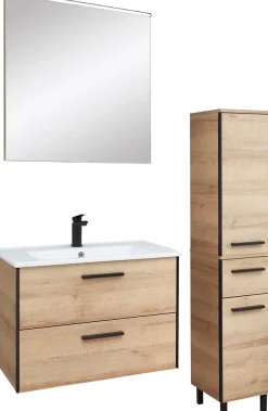 Saphir Badmöbel-Set »Quickset 395 3-teilig, Keramikwaschtisch mit LED-Spiegel« 5 Stk. tlg.