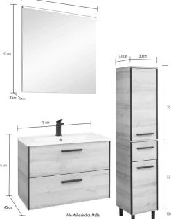 Saphir Badmöbel-Set »Quickset 395 3-teilig, Keramikwaschtisch mit LED-Spiegel« 5 Stk. tlg.