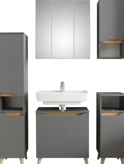 Saphir Badmöbel-Set »Quickset 5-teilig Waschbeckenunterschrank und LED-Spiegelschrank« 5 Stk. tlg.