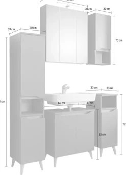 Saphir Badmöbel-Set »Quickset 5-teilig Waschbeckenunterschrank und LED-Spiegelschrank« 5 Stk. tlg.
