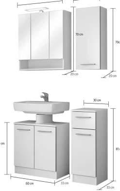 Saphir Badmöbel-Set »Quickset 953 4-teilig, Waschbeckenunterschrank und LED-Spiegelschrank« Set, 4 Stk. tlg.