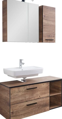 Saphir Badmöbel-Set »Quickset 374 3-teilig, Waschtischunterschrank mit LED-Spiegelschrank« 5 Stk. tlg.