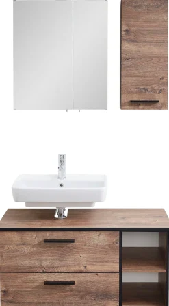 Saphir Badmöbel-Set »Quickset 374 3-teilig, Waschtischunterschrank mit LED-Spiegelschrank« 5 Stk. tlg.