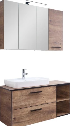 Saphir Badmöbel-Set »Quickset 374 3-teilig, Keramik-Aufsatzbecken mit LED-Spiegelschrank« 12 Stk. tlg.