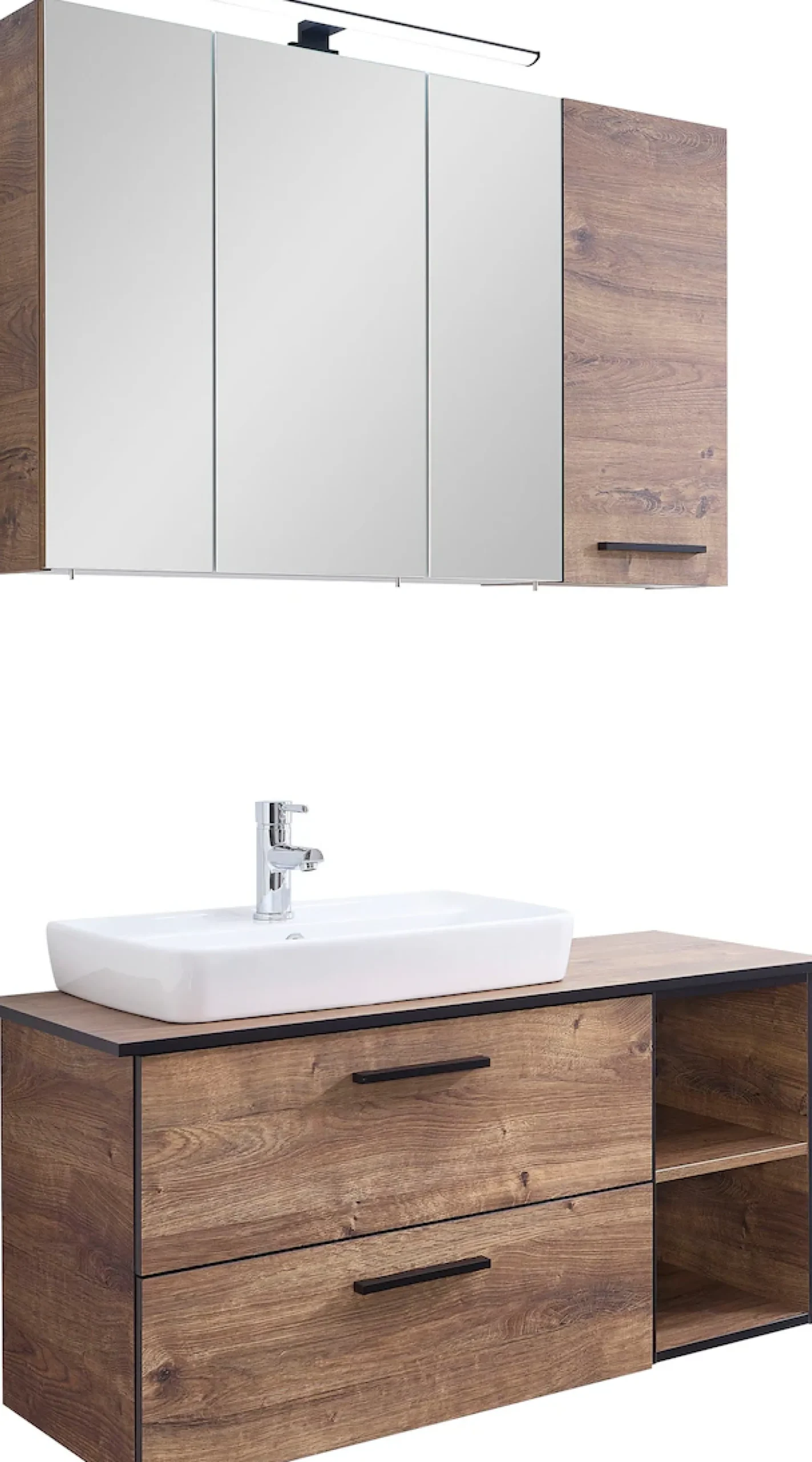 Saphir Badmöbel-Set »Quickset 374 3-teilig, Keramik-Aufsatzbecken mit LED-Spiegelschrank« 12 Stk. tlg.