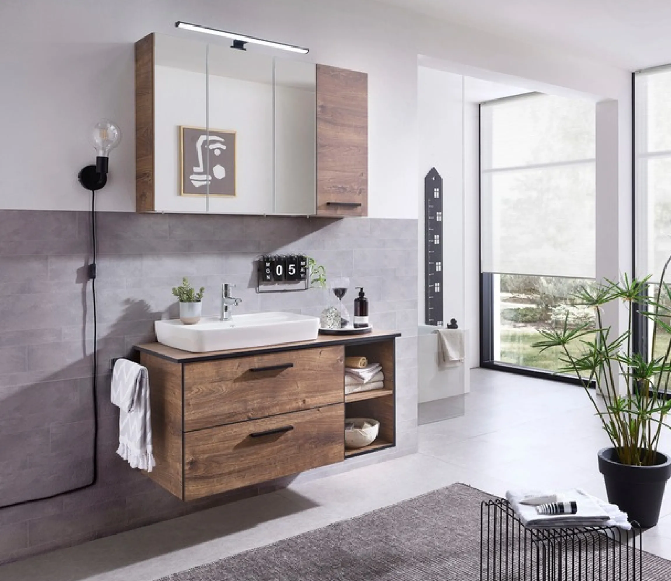 Saphir Badmöbel-Set »Quickset 374 3-teilig, Keramik-Aufsatzbecken mit LED-Spiegelschrank« 12 Stk. tlg.