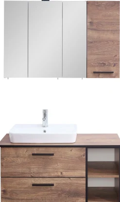 Saphir Badmöbel-Set »Quickset 374 3-teilig, Keramik-Aufsatzbecken mit LED-Spiegelschrank« 12 Stk. tlg.