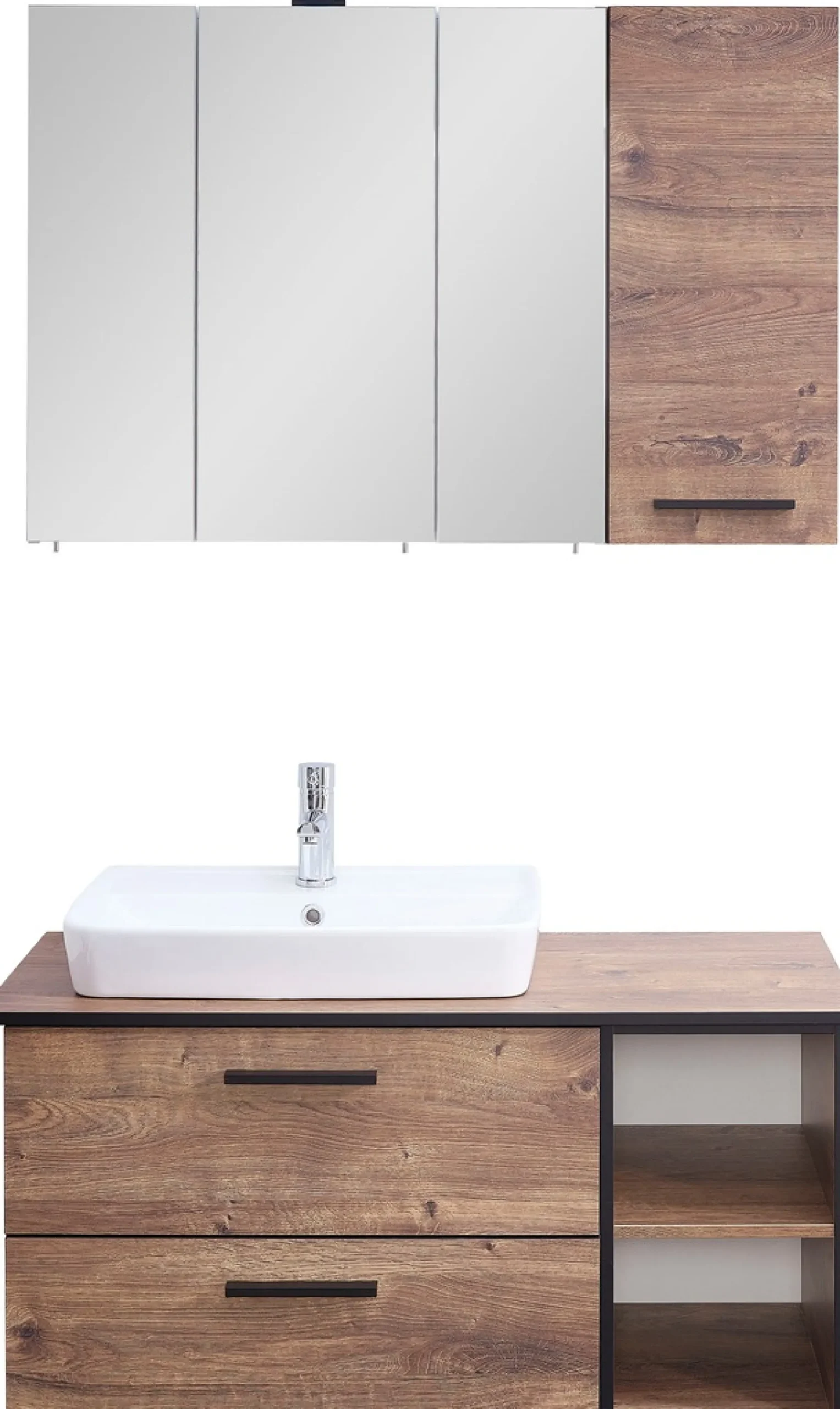 Saphir Badmöbel-Set »Quickset 374 3-teilig, Keramik-Aufsatzbecken mit LED-Spiegelschrank« 12 Stk. tlg.