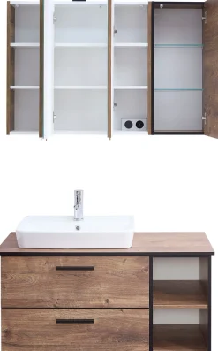 Saphir Badmöbel-Set »Quickset 374 3-teilig, Keramik-Aufsatzbecken mit LED-Spiegelschrank« 12 Stk. tlg.