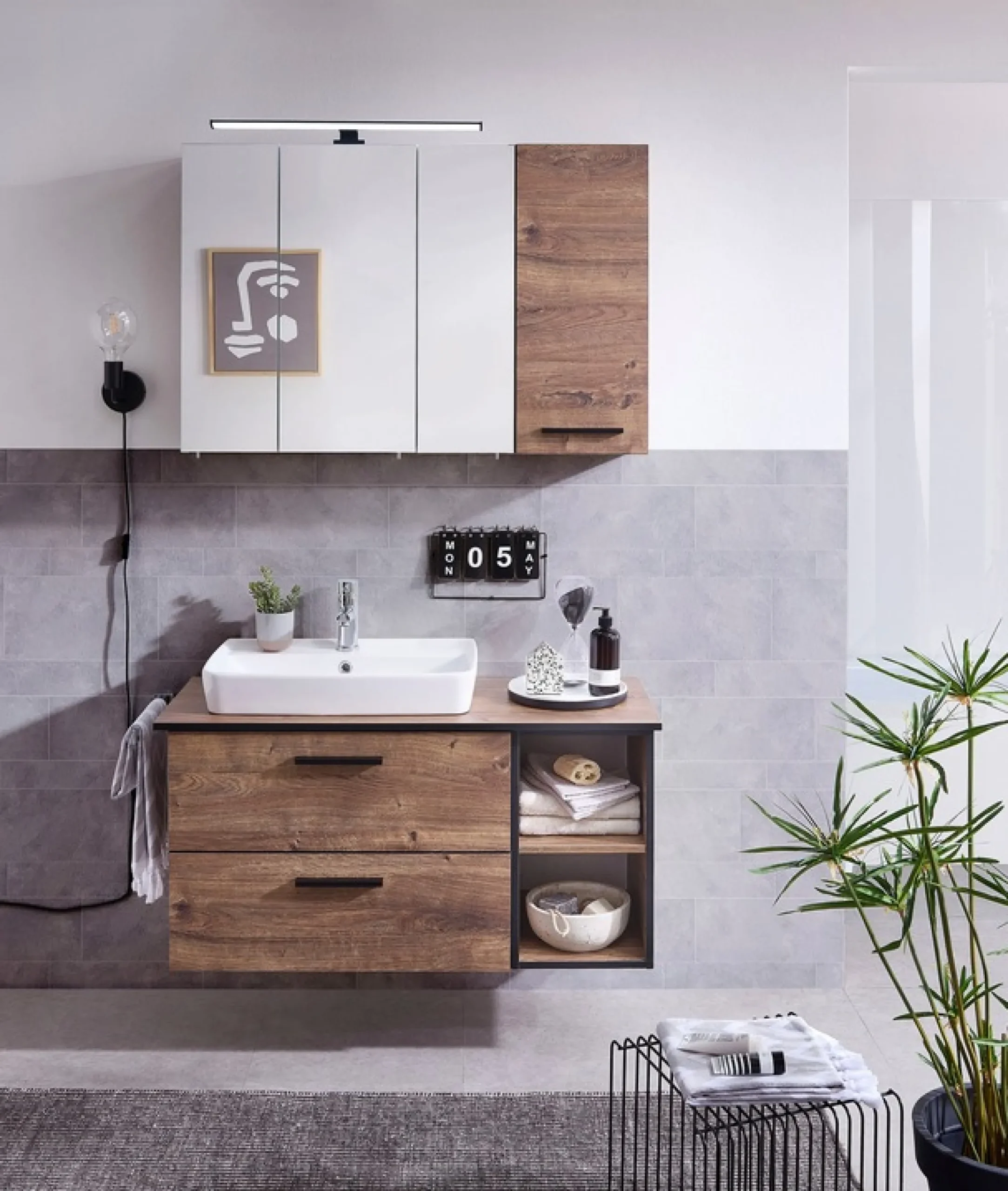 Saphir Badmöbel-Set »Quickset 374 3-teilig, Keramik-Aufsatzbecken mit LED-Spiegelschrank« 12 Stk. tlg.