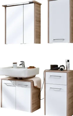 Saphir Badmöbel-Set »Quickset 382 4-teilig, Waschbeckenunterschrank mit LED-Spiegelschrank« 4 Stk. tlg.