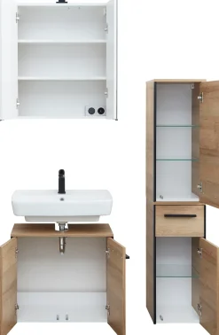 Saphir Badmöbel-Set »Quickset 395 3-teilig, Waschbeckenunterschrank mit LED-Spiegelschrank« 4 Stk. tlg.