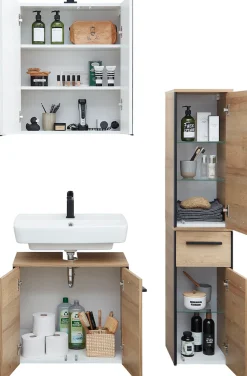 Saphir Badmöbel-Set »Quickset 395 3-teilig, Waschbeckenunterschrank mit LED-Spiegelschrank« 4 Stk. tlg.