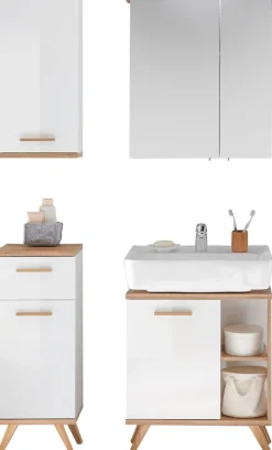 Saphir Badmöbel-Set »Quickset 4-teilig, Waschbeckenunterschrank mit LED-Spiegelschrank« 4 Stk. tlg.
