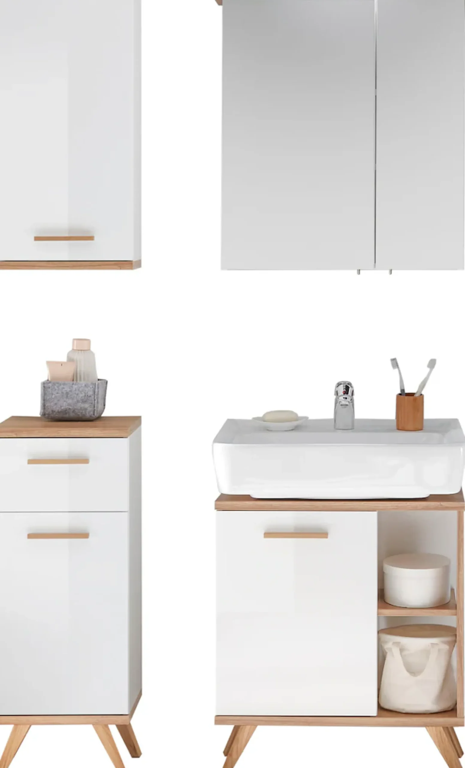 Saphir Badmöbel-Set »Quickset 4-teilig, Waschbeckenunterschrank mit LED-Spiegelschrank« 4 Stk. tlg.