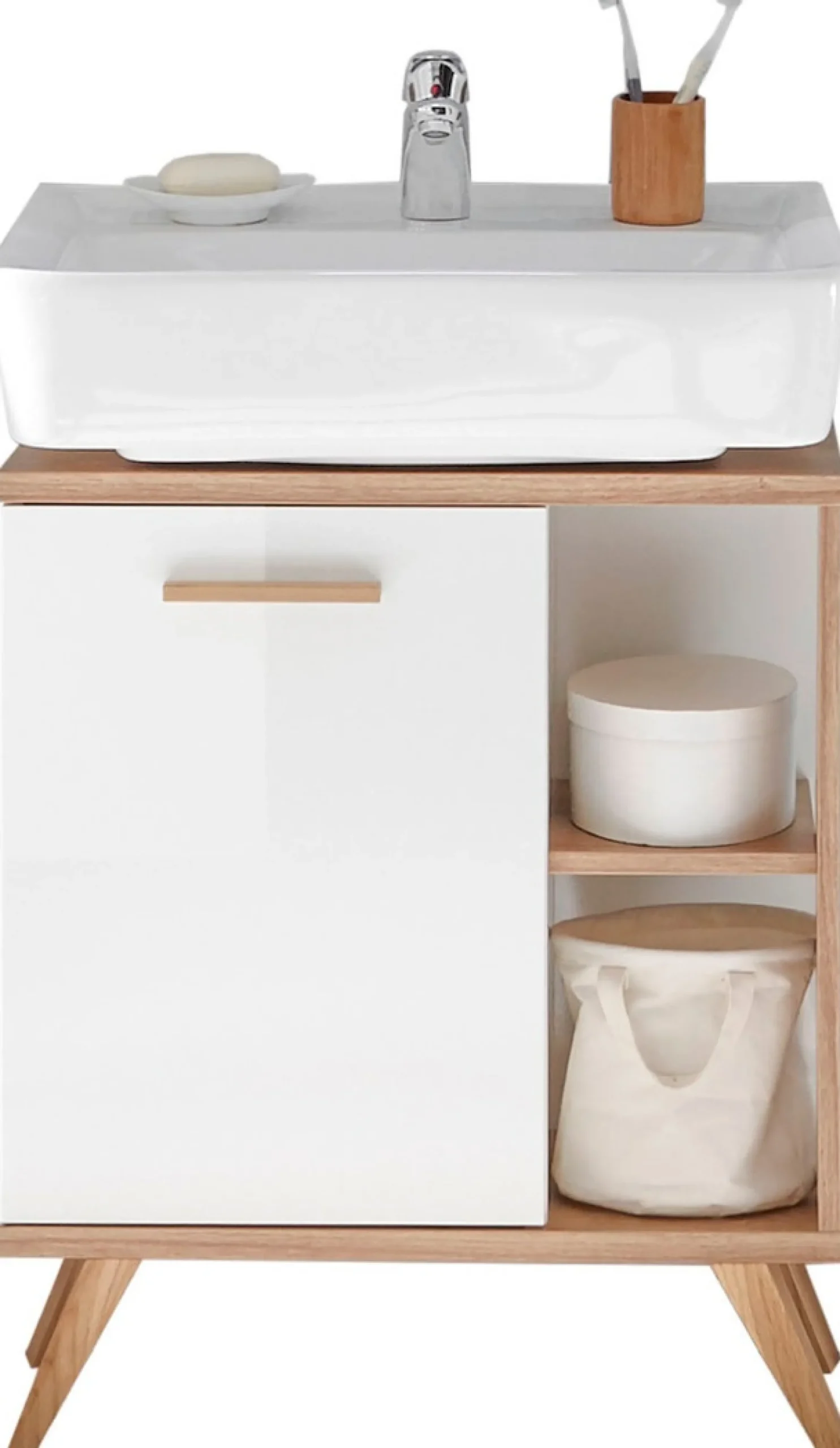 Saphir Badmöbel-Set »Quickset 4-teilig, Waschbeckenunterschrank mit LED-Spiegelschrank« 4 Stk. tlg.
