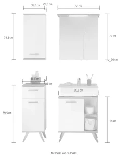 Saphir Badmöbel-Set »Quickset 4-teilig, Waschbeckenunterschrank mit LED-Spiegelschrank« 4 Stk. tlg.