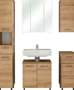 Saphir Badmöbel-Set »Quickset 919 5-teilig, Waschbeckenunterschrank mit LED-Spiegelschrank« 5 Stk. tlg.