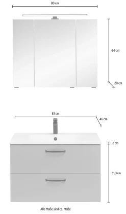 Saphir Badmöbel-Set »Quickset 500, Waschtischunterschrank mit Waschtisch und Spiegelschrank« 3 Stk. tlg.
