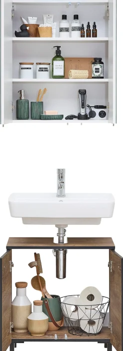 Saphir Badmöbel-Set »Quickset 374 Waschbeckenunterschrank mit LED-Spiegelschrank« 4 Stk. tlg.